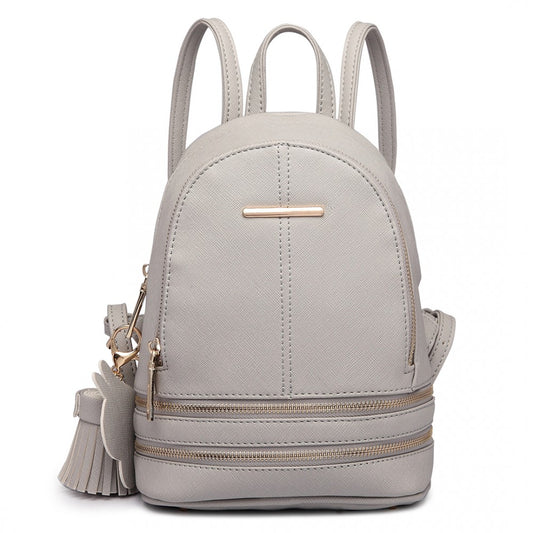 LT1705 - MISS LULU PU LEATHER LOOK SMALL FASHION BACKPACK - GREY - The Baggage Shop