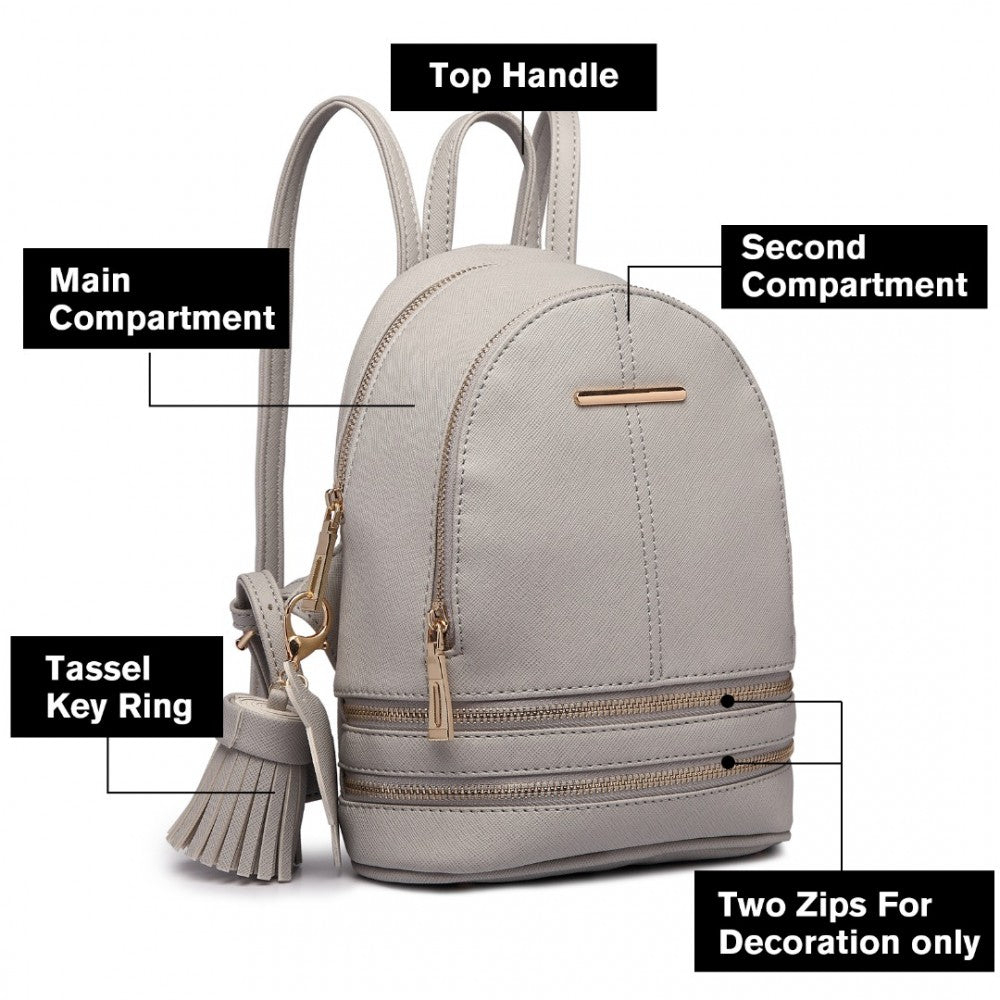 LT1705 - MISS LULU PU LEATHER LOOK SMALL FASHION BACKPACK - GREY - The Baggage Shop