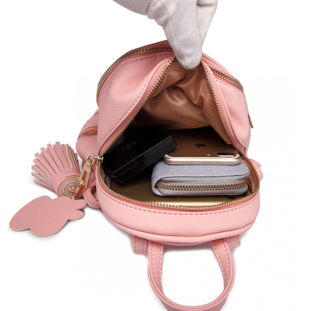 LT1705 - MISS LULU PU LEATHER LOOK SMALL FASHION BACKPACK - PINK - The Baggage Shop