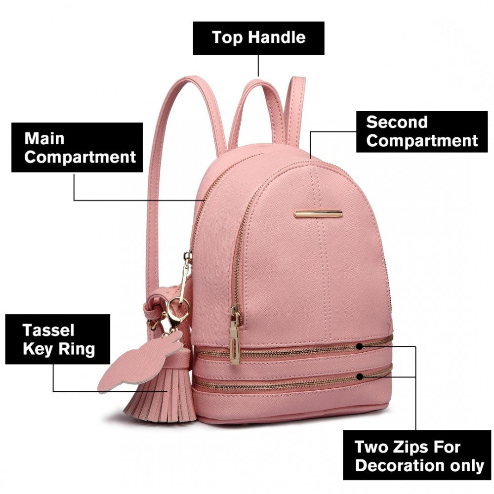 LT1705 - MISS LULU PU LEATHER LOOK SMALL FASHION BACKPACK - PINK - The Baggage Shop
