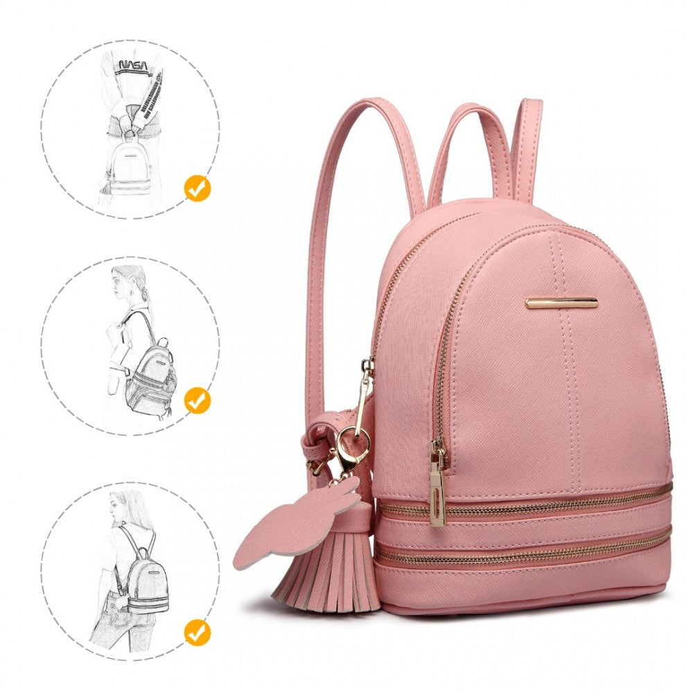 LT1705 - MISS LULU PU LEATHER LOOK SMALL FASHION BACKPACK - PINK - The Baggage Shop