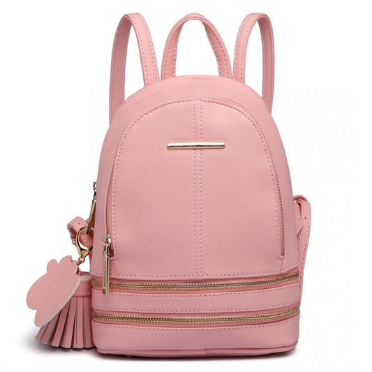 LT1705 - MISS LULU PU LEATHER LOOK SMALL FASHION BACKPACK - PINK - The Baggage Shop
