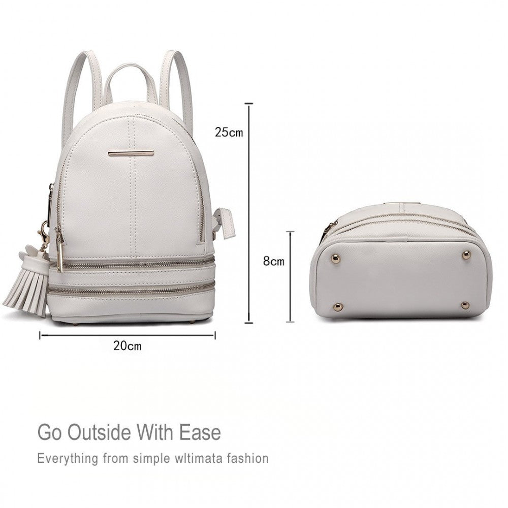 LT1705 - MISS LULU PU LEATHER LOOK SMALL FASHION BACKPACK - WHITE - The Baggage Shop