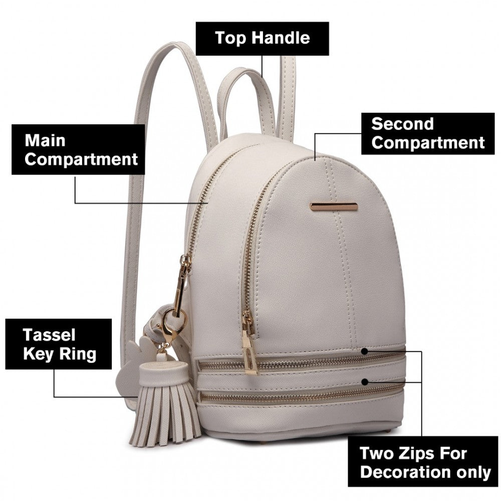 LT1705 - MISS LULU PU LEATHER LOOK SMALL FASHION BACKPACK - WHITE - The Baggage Shop