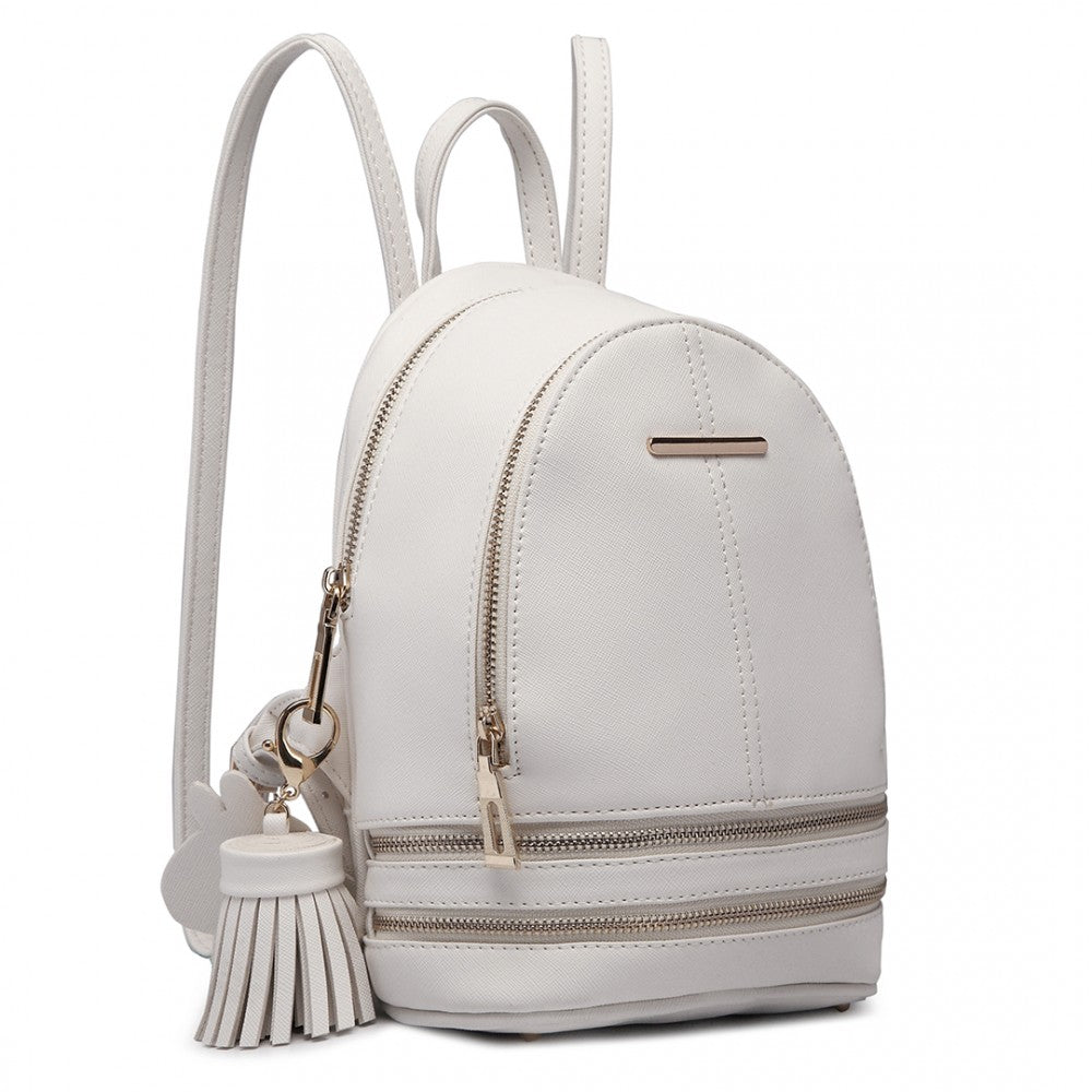 LT1705 - MISS LULU PU LEATHER LOOK SMALL FASHION BACKPACK - WHITE - The Baggage Shop