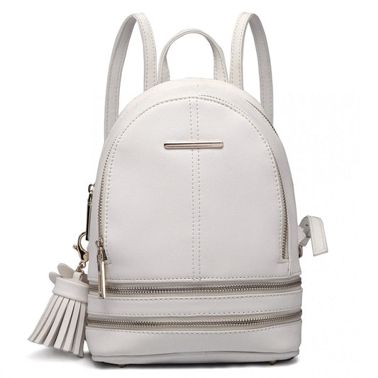 LT1705 - MISS LULU PU LEATHER LOOK SMALL FASHION BACKPACK - WHITE - The Baggage Shop