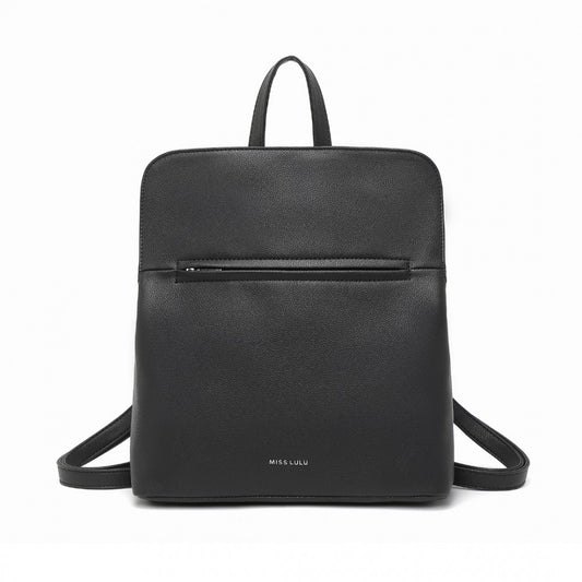 LT2354 - MISS LULU CHIC MINIMALIST PU LEATHER BACKPACK - BLACK - The Baggage Shop