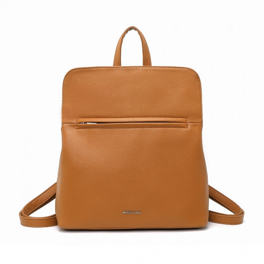 LT2354 - MISS LULU CHIC MINIMALIST PU LEATHER BACKPACK - BROWN - The Baggage Shop