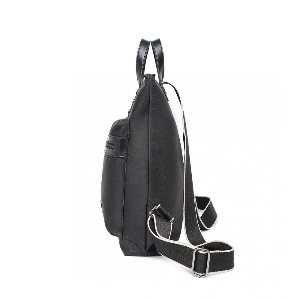 LT2355 - MISS LULU SIGNATURE STYLE BACKPACK WITH UNIQUE DETAILS - BLACK - The Baggage Shop