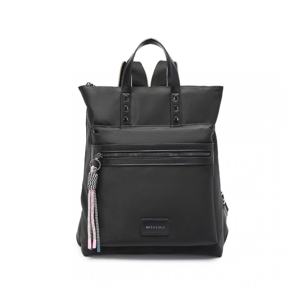 LT2355 - MISS LULU SIGNATURE STYLE BACKPACK WITH UNIQUE DETAILS - BLACK - The Baggage Shop