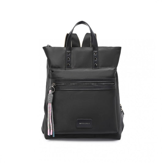 LT2355 - MISS LULU SIGNATURE STYLE BACKPACK WITH UNIQUE DETAILS - BLACK - The Baggage Shop