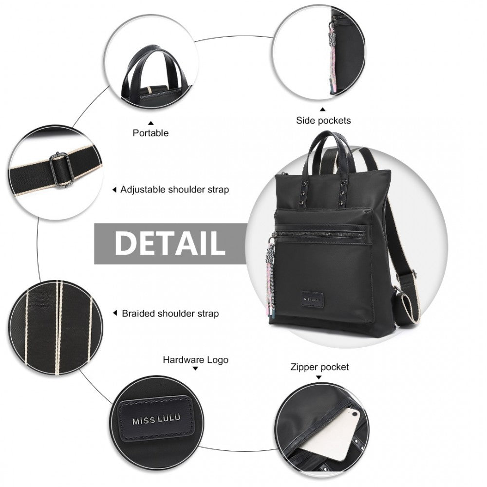 LT2355 - MISS LULU SIGNATURE STYLE BACKPACK WITH UNIQUE DETAILS - BLACK - The Baggage Shop
