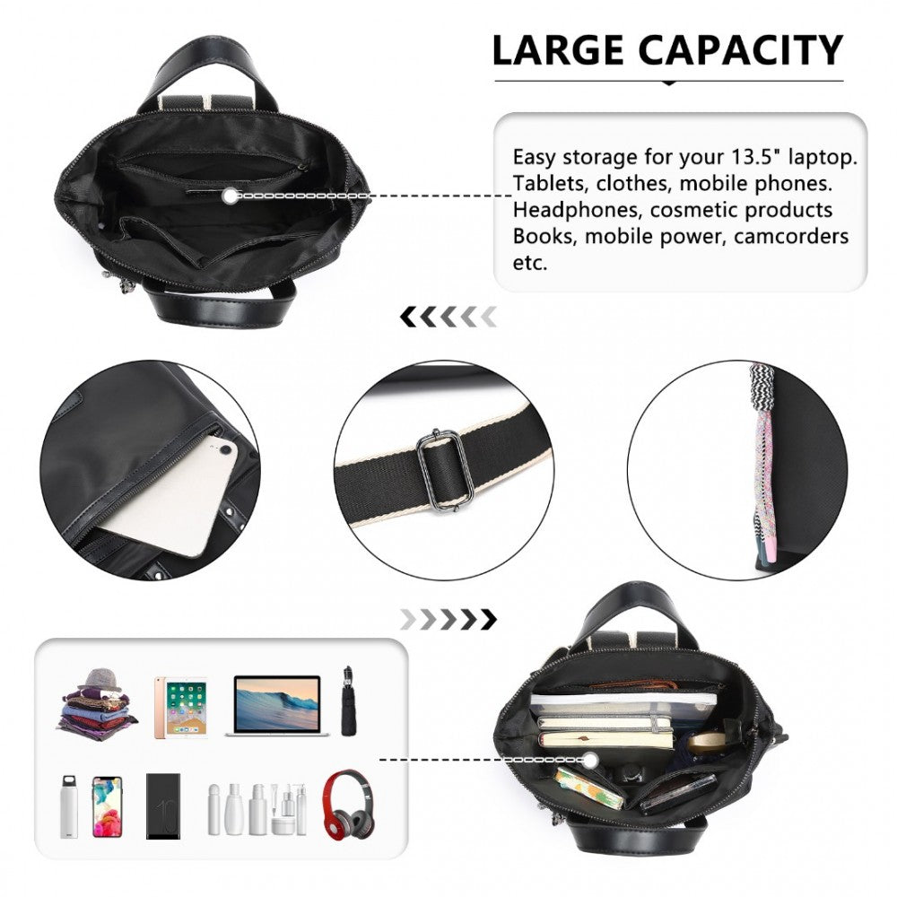 LT2355 - MISS LULU SIGNATURE STYLE BACKPACK WITH UNIQUE DETAILS - BLACK - The Baggage Shop