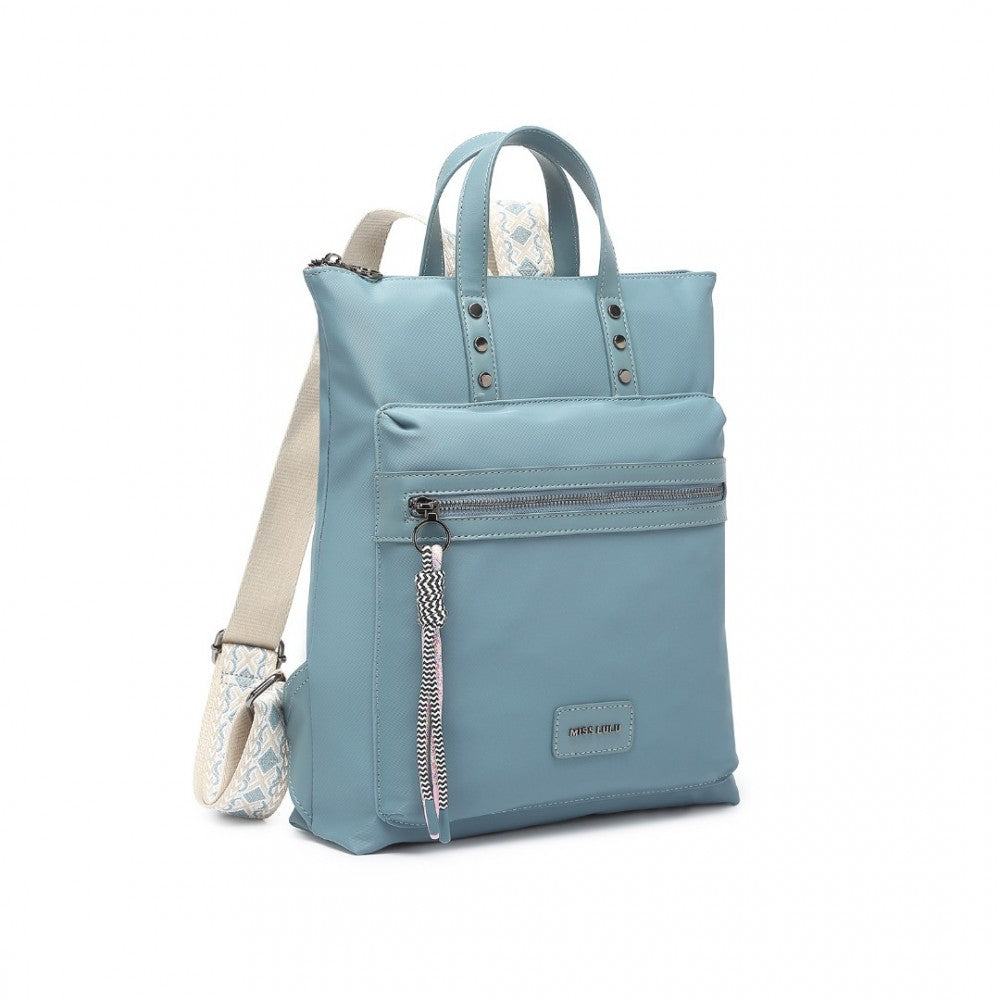 LT2355 - MISS LULU SIGNATURE STYLE BACKPACK WITH UNIQUE DETAILS - BLUE - The Baggage Shop