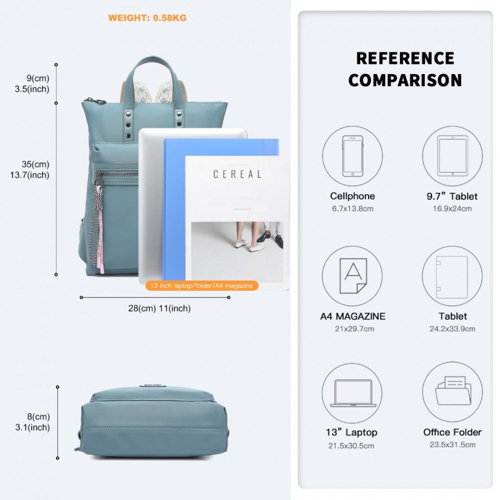 LT2355 - MISS LULU SIGNATURE STYLE BACKPACK WITH UNIQUE DETAILS - BLUE - The Baggage Shop