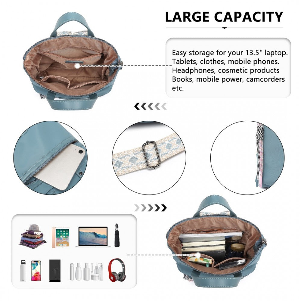 LT2355 - MISS LULU SIGNATURE STYLE BACKPACK WITH UNIQUE DETAILS - BLUE - The Baggage Shop