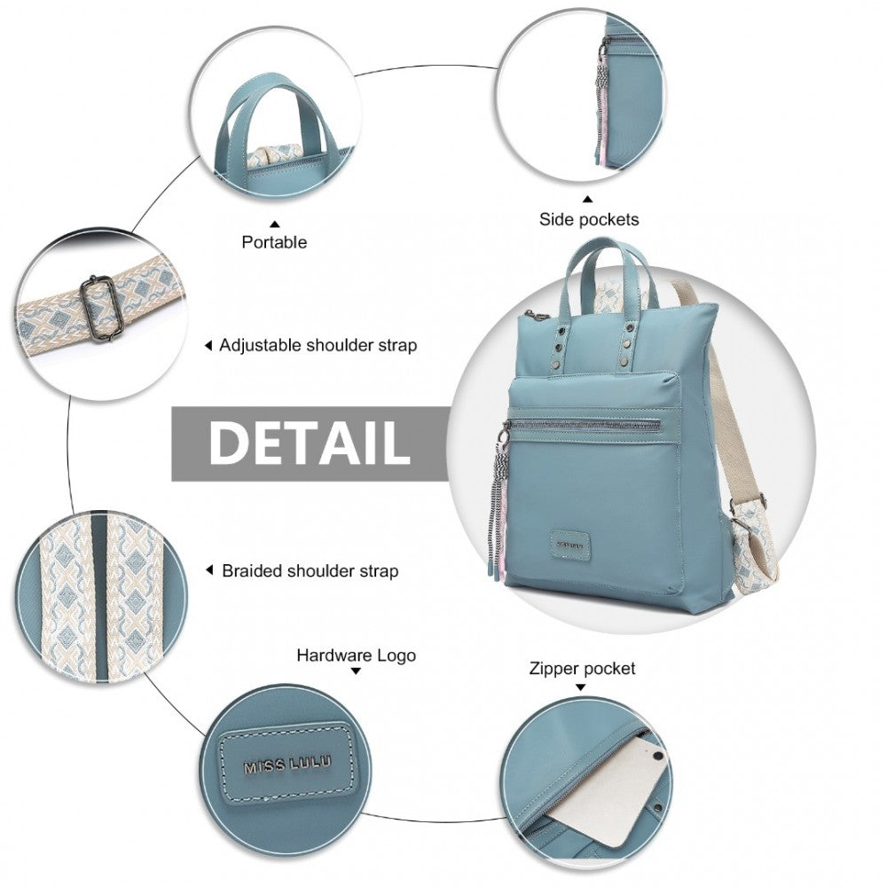 LT2355 - MISS LULU SIGNATURE STYLE BACKPACK WITH UNIQUE DETAILS - BLUE - The Baggage Shop