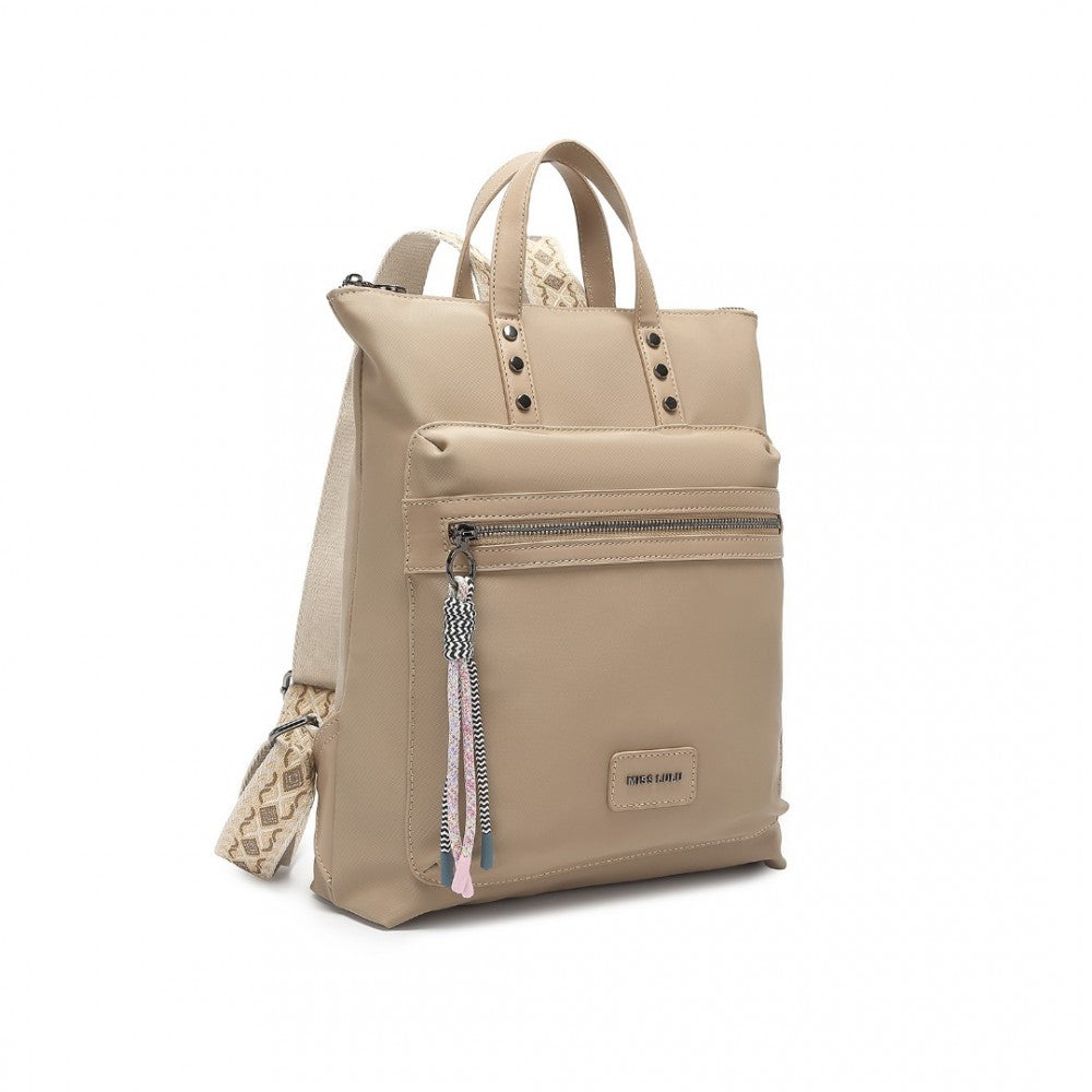 LT2355 - MISS LULU SIGNATURE STYLE BACKPACK WITH UNIQUE DETAILS - KHAKI - The Baggage Shop