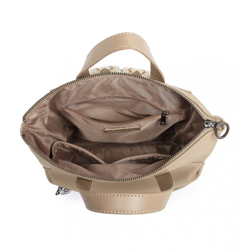 LT2355 - MISS LULU SIGNATURE STYLE BACKPACK WITH UNIQUE DETAILS - KHAKI - The Baggage Shop