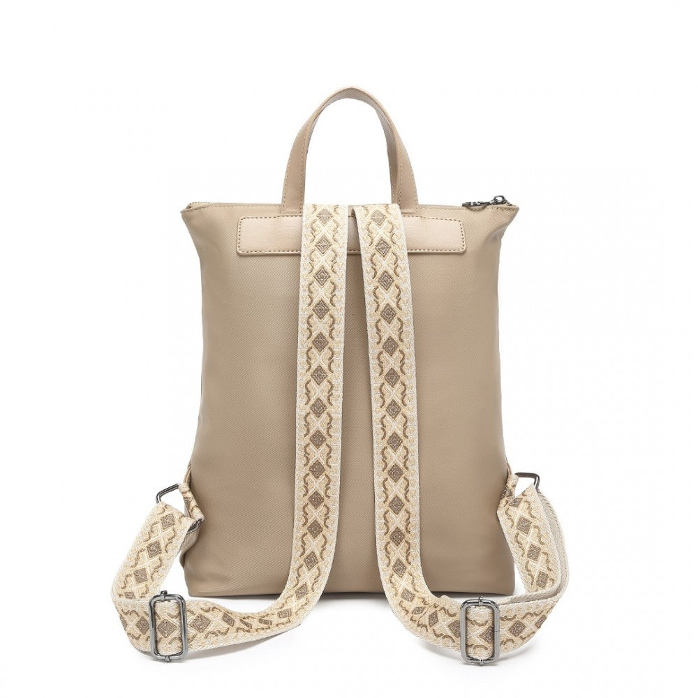 LT2355 - MISS LULU SIGNATURE STYLE BACKPACK WITH UNIQUE DETAILS - KHAKI - The Baggage Shop