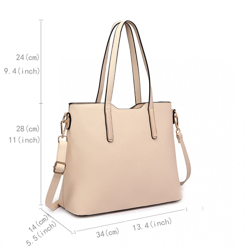 LT6648 - MISS LULU THREE PIECE TOTE SHOULDER BAG AND CLUTCH - BEIGE - The Baggage Shop