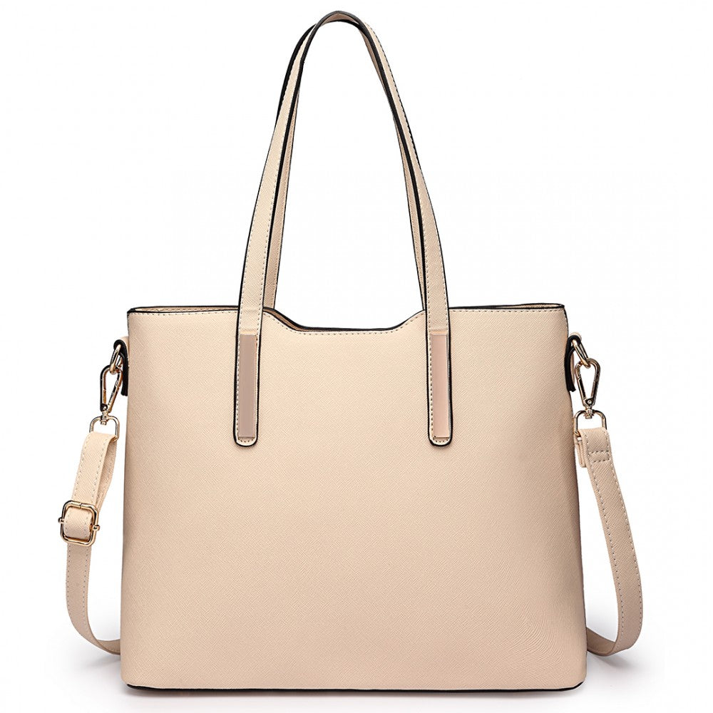 LT6648 - MISS LULU THREE PIECE TOTE SHOULDER BAG AND CLUTCH - BEIGE - The Baggage Shop