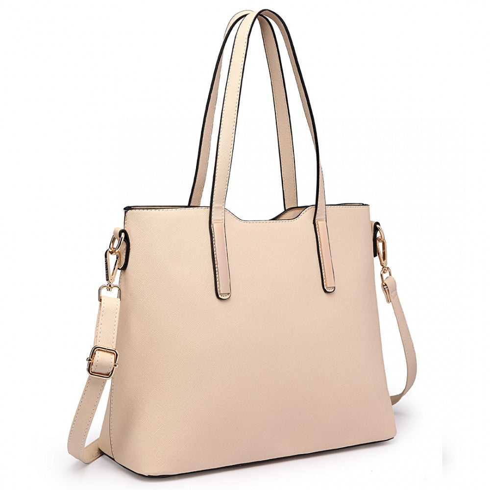 LT6648 - MISS LULU THREE PIECE TOTE SHOULDER BAG AND CLUTCH - BEIGE - The Baggage Shop