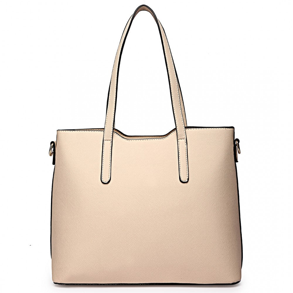 LT6648 - MISS LULU THREE PIECE TOTE SHOULDER BAG AND CLUTCH - BEIGE - The Baggage Shop