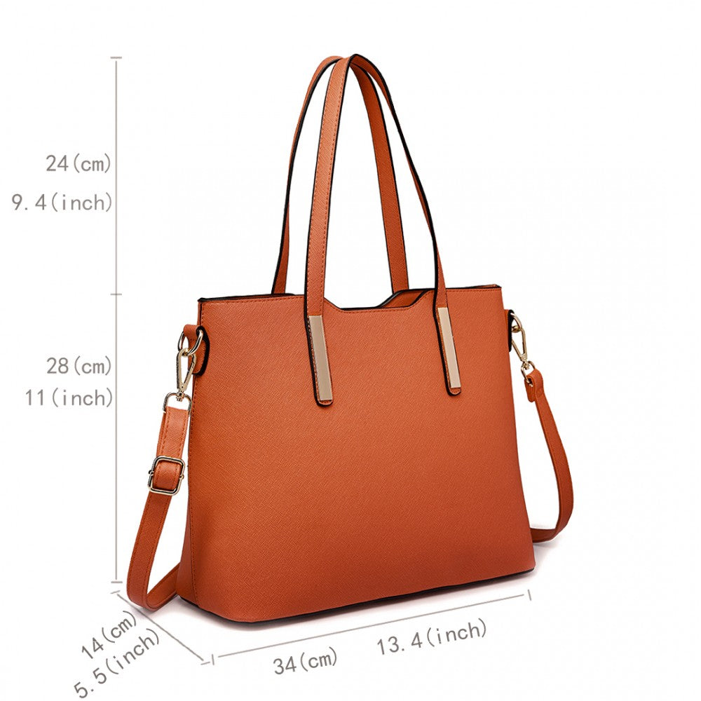 LT6648 - MISS LULU THREE PIECE TOTE SHOULDER BAG AND CLUTCH - BROWN - The Baggage Shop
