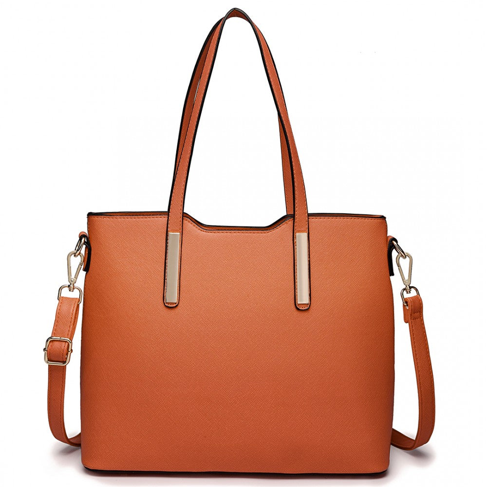 LT6648 - MISS LULU THREE PIECE TOTE SHOULDER BAG AND CLUTCH - BROWN - The Baggage Shop