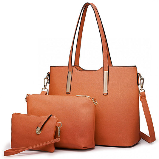 LT6648 - MISS LULU THREE PIECE TOTE SHOULDER BAG AND CLUTCH - BROWN - The Baggage Shop