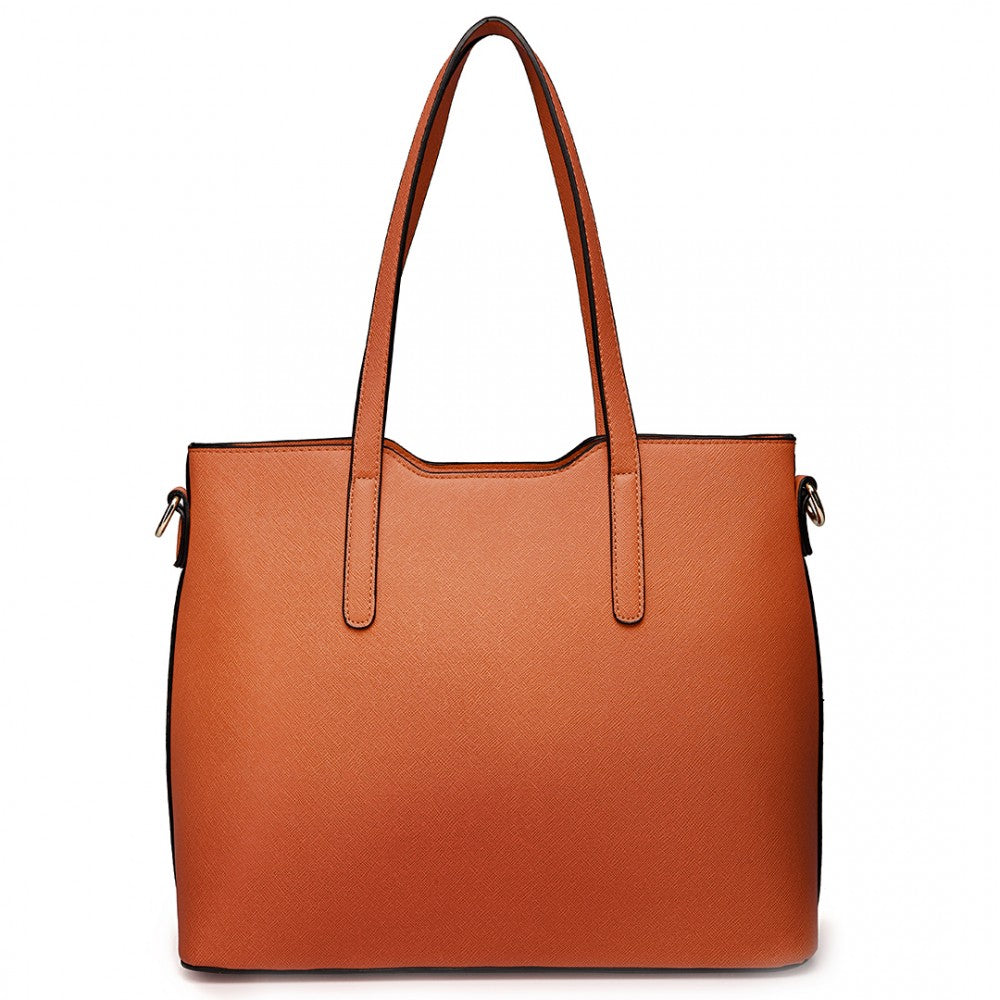 LT6648 - MISS LULU THREE PIECE TOTE SHOULDER BAG AND CLUTCH - BROWN - The Baggage Shop