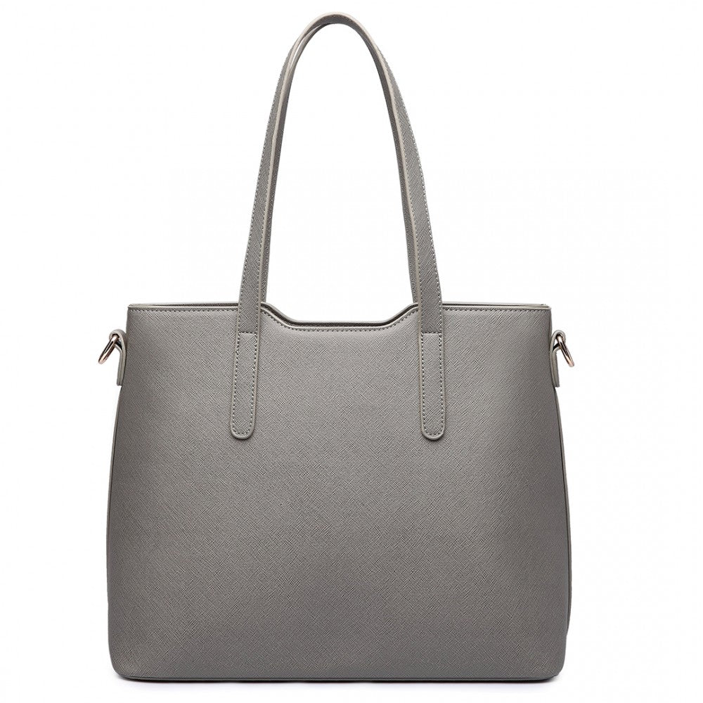 LT6648 - MISS LULU THREE PIECE TOTE SHOULDER BAG AND CLUTCH - GREY - The Baggage Shop