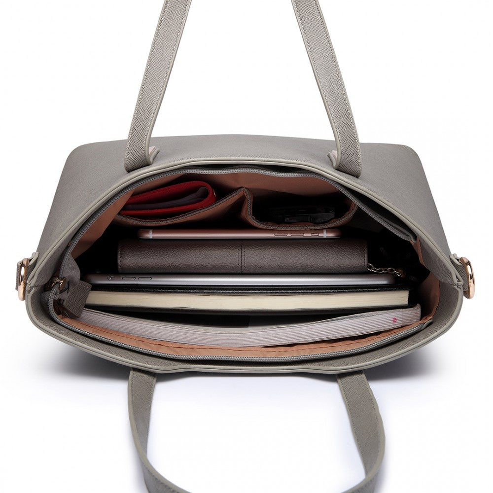 LT6648 - MISS LULU THREE PIECE TOTE SHOULDER BAG AND CLUTCH - GREY - The Baggage Shop