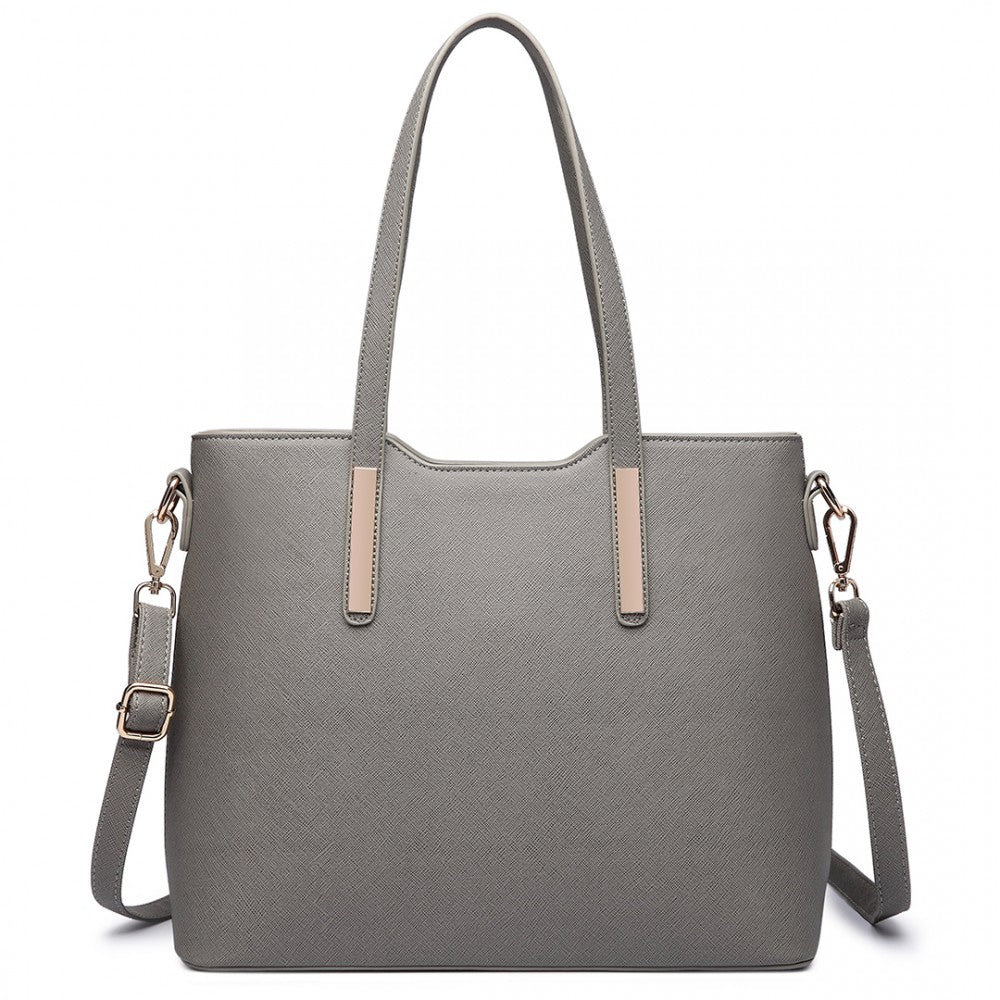 LT6648 - MISS LULU THREE PIECE TOTE SHOULDER BAG AND CLUTCH - GREY - The Baggage Shop