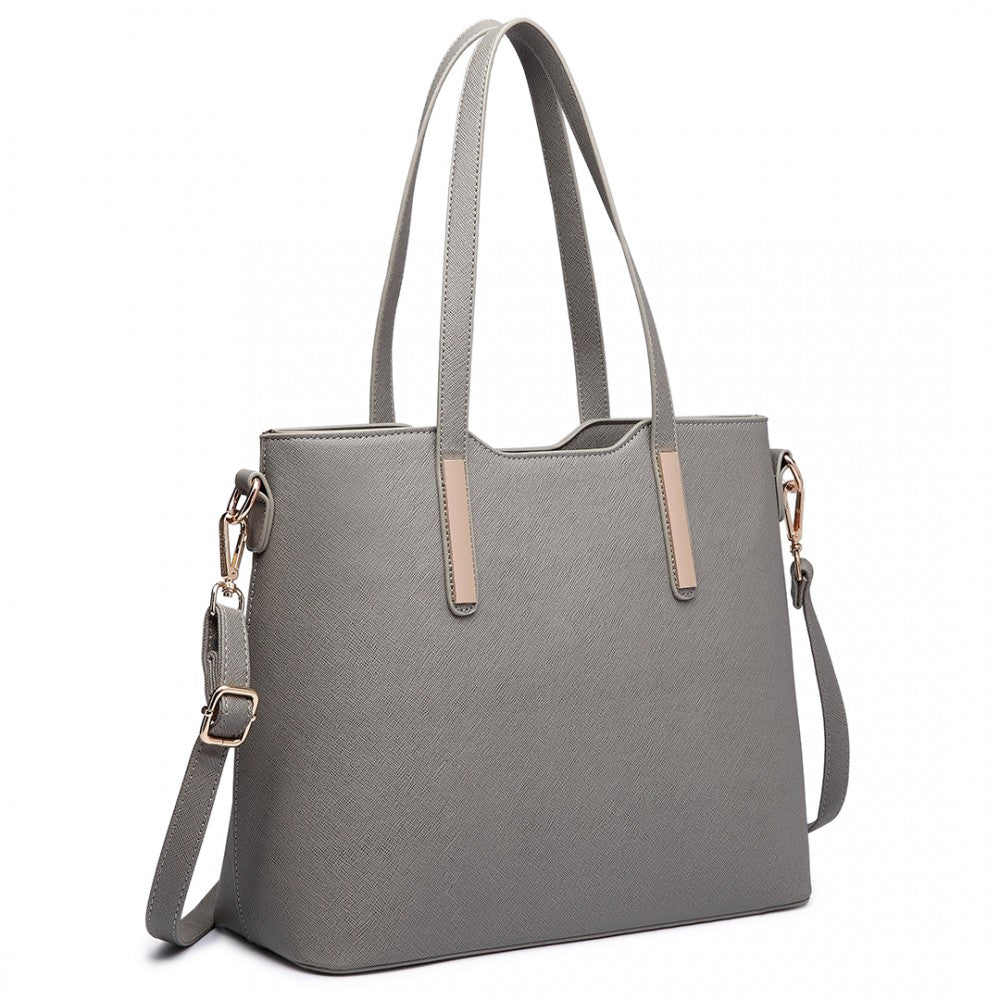 LT6648 - MISS LULU THREE PIECE TOTE SHOULDER BAG AND CLUTCH - GREY - The Baggage Shop