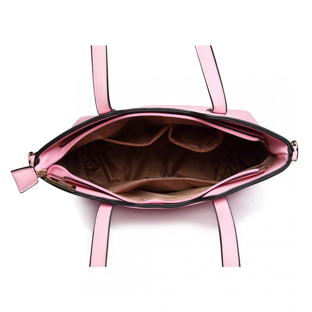 LT6648 - MISS LULU THREE PIECE TOTE SHOULDER BAG AND CLUTCH - LIGHT PINK - The Baggage Shop
