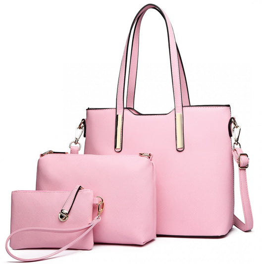LT6648 - MISS LULU THREE PIECE TOTE SHOULDER BAG AND CLUTCH - LIGHT PINK - The Baggage Shop