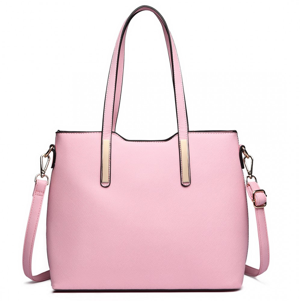 LT6648 - MISS LULU THREE PIECE TOTE SHOULDER BAG AND CLUTCH - LIGHT PINK - The Baggage Shop