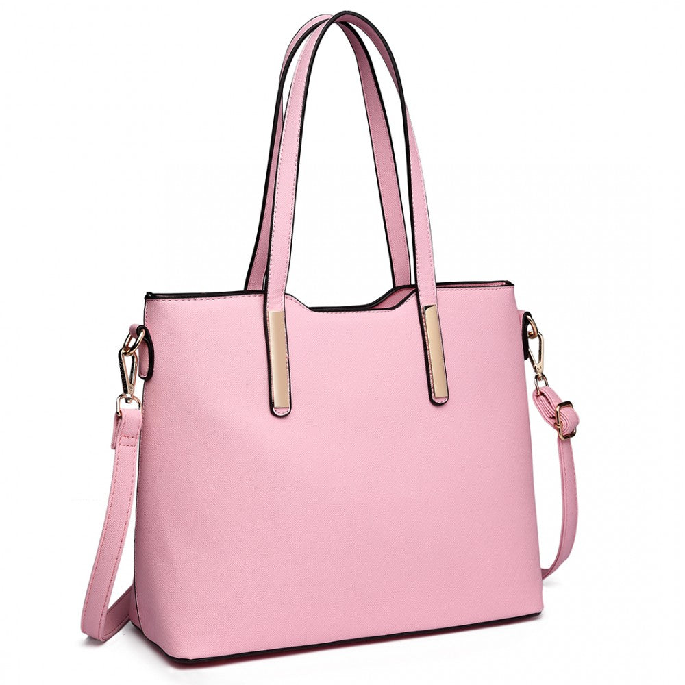 LT6648 - MISS LULU THREE PIECE TOTE SHOULDER BAG AND CLUTCH - LIGHT PINK - The Baggage Shop