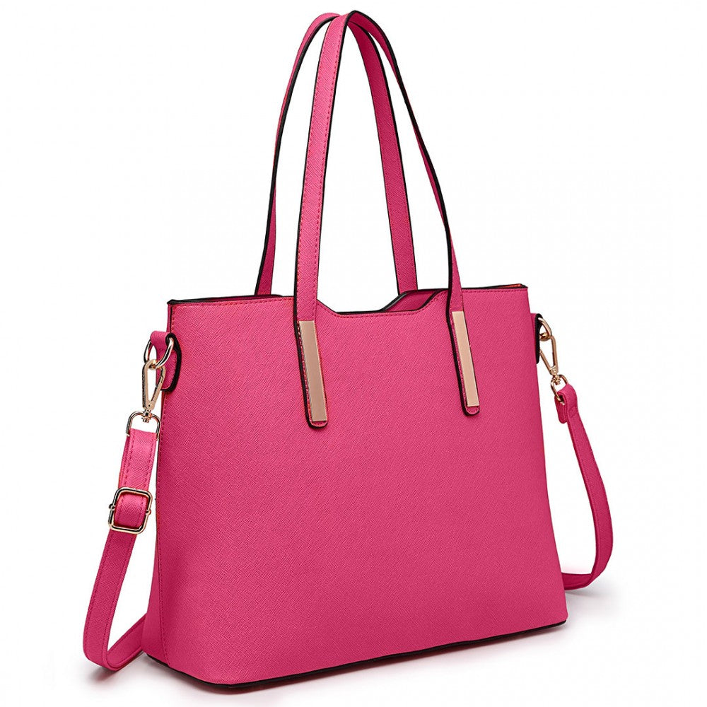 LT6648 - MISS LULU THREE PIECE TOTE SHOULDER BAG AND CLUTCH - PLUM - The Baggage Shop
