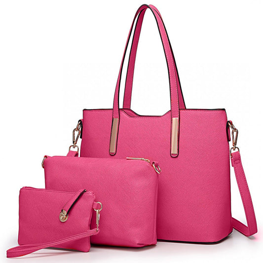 LT6648 - MISS LULU THREE PIECE TOTE SHOULDER BAG AND CLUTCH - PLUM - The Baggage Shop