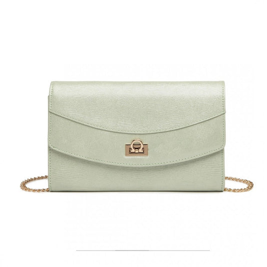 LP2219 - MISS LULU ELEGANT FLAP CLUTCH LEATHER CHAIN EVENING BAG - GREEN - The Baggage Shop