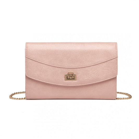 LP2219 - MISS LULU ELEGANT FLAP CLUTCH LEATHER CHAIN EVENING BAG - PINK - The Baggage Shop