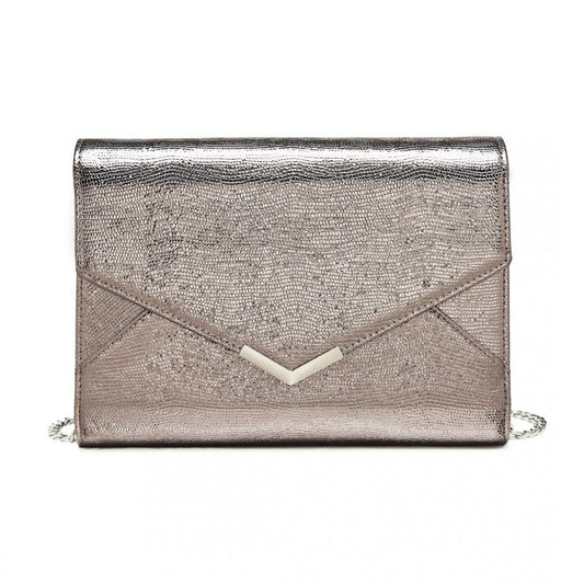 LP2306 - MISS LULU GLITTER ENVELOPE FLAP CLUTCH EVENING BAG - GREY - The Baggage Shop