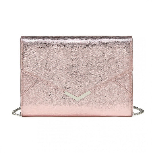 LP2306 - MISS LULU GLITTER ENVELOPE FLAP CLUTCH EVENING BAG - PINK - The Baggage Shop