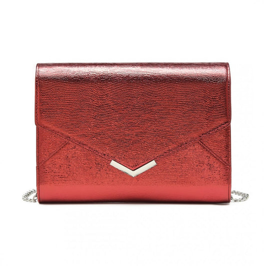 LP2306 - MISS LULU GLITTER ENVELOPE FLAP CLUTCH EVENING BAG - RED - The Baggage Shop