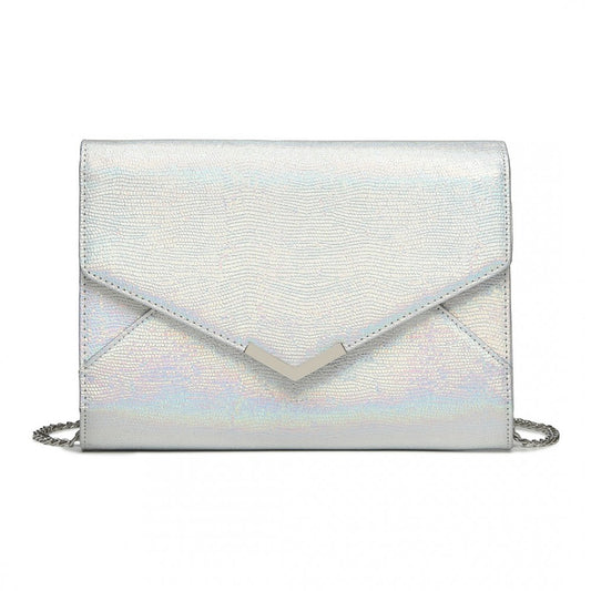 LP2306 - MISS LULU GLITTER ENVELOPE FLAP CLUTCH EVENING BAG - SILVER - The Baggage Shop