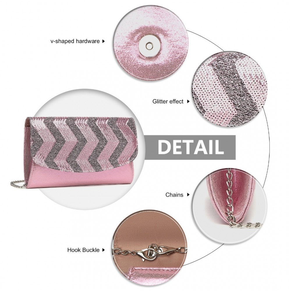 LP2311 - MISS LULU GORGEOUS SEQUINS EVENING CLUTCH BAG CHAIN SHOULDER BAG - PINK - The Baggage Shop