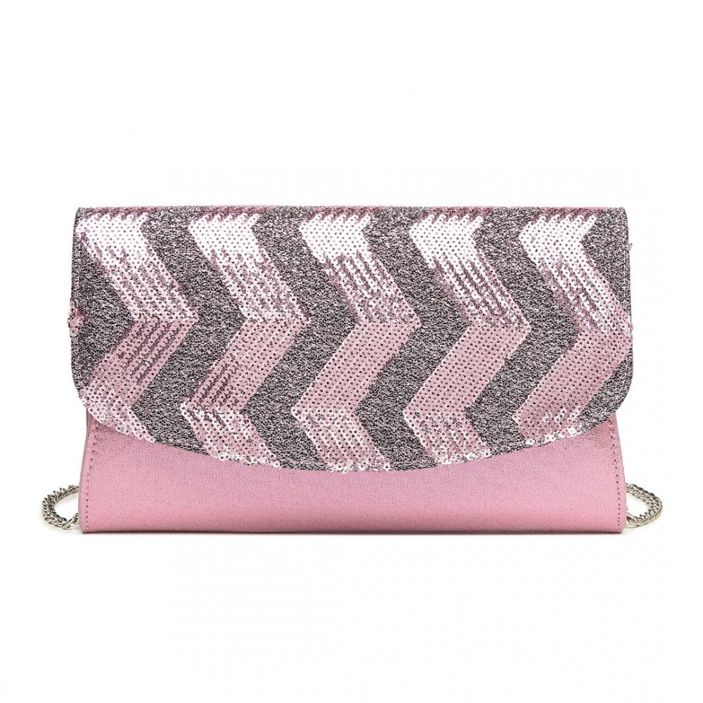 LP2311 - MISS LULU GORGEOUS SEQUINS EVENING CLUTCH BAG CHAIN SHOULDER BAG - PINK - The Baggage Shop